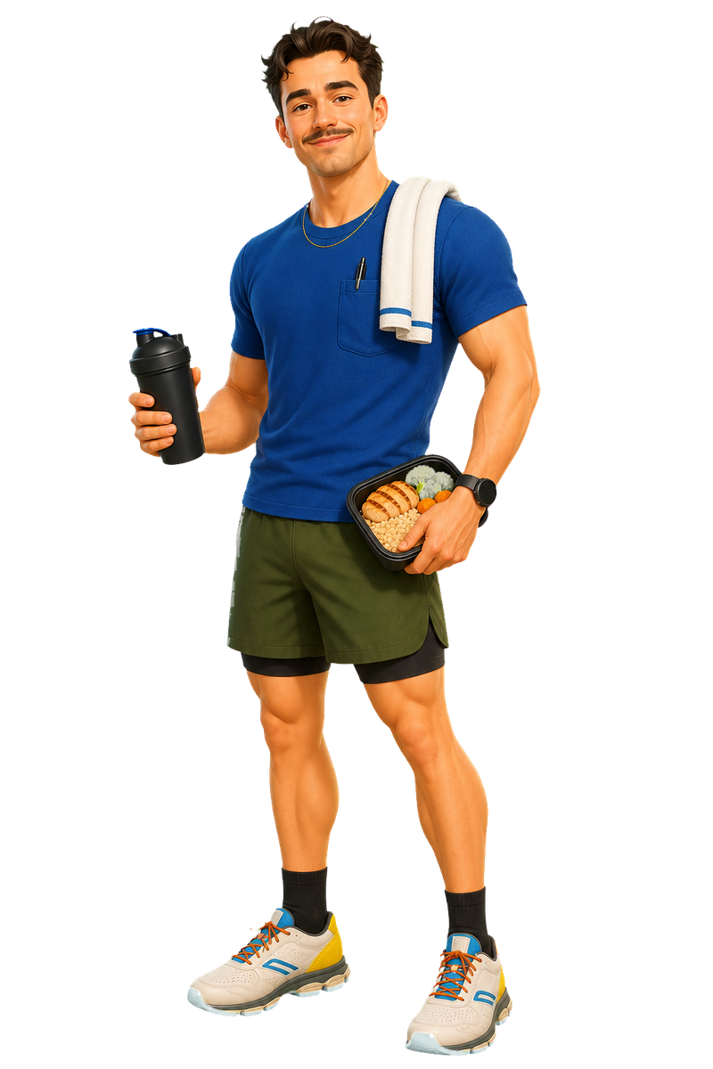 Matt McCabe standing with a towel over his shoulder, holding a water bottle