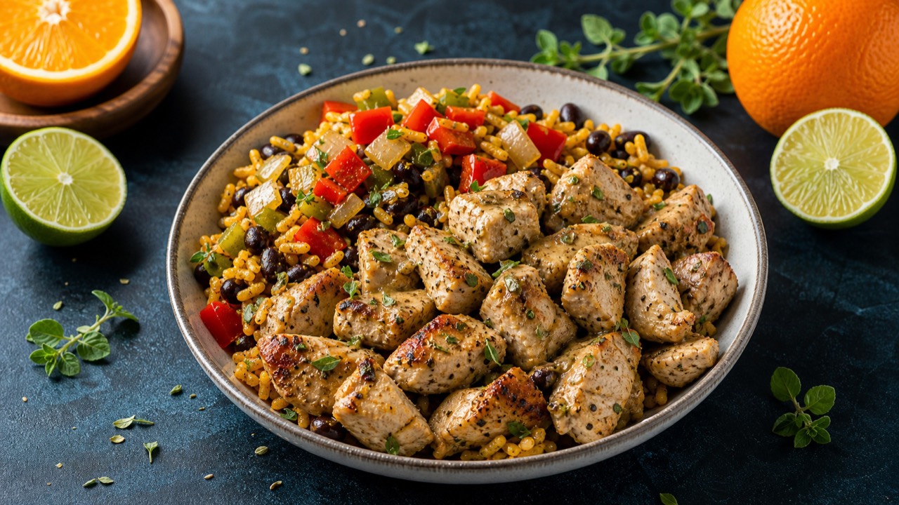 Cuban Mojo Pork Rice and Black Bean Bowls